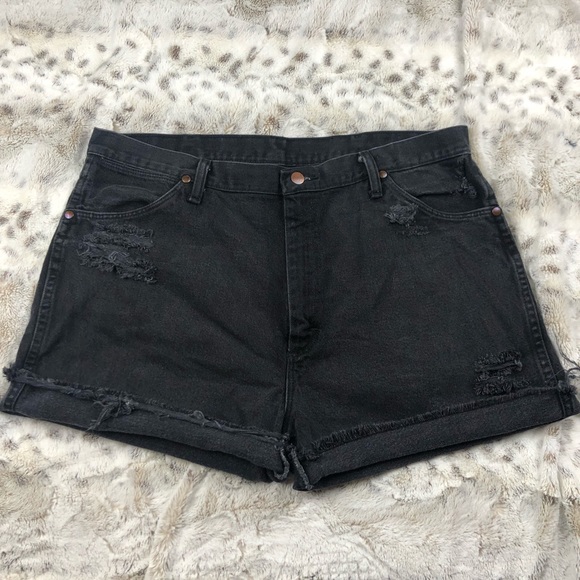 Wrangler Pants - Wrangler Black Distressed Cutoff Jean Shorts